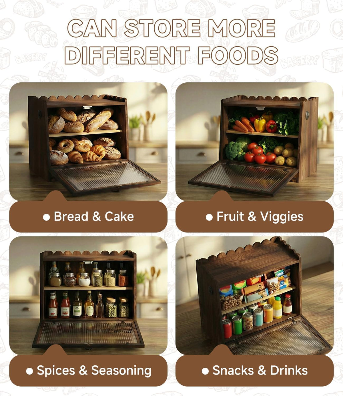Wooden Double Layer Bread Box I726259