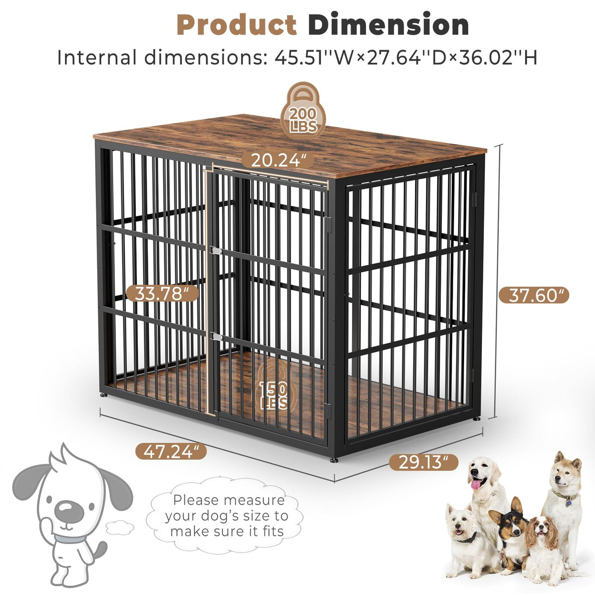 48'' XXL Dog Crate Furniture with 3 Doors V40507
