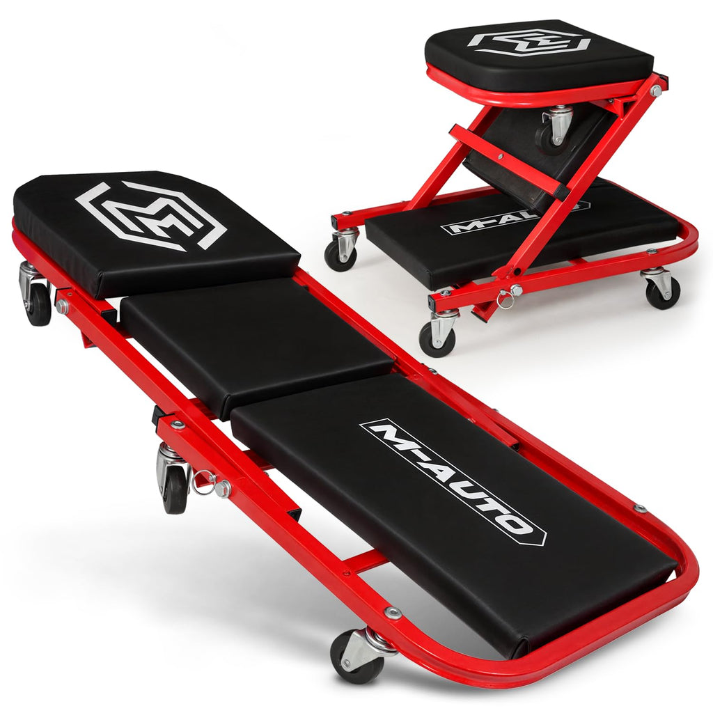 40-Inch Folding Creeper Rolling Seat, 330LBS Capacity with 6 Swivel Casters, Red X401