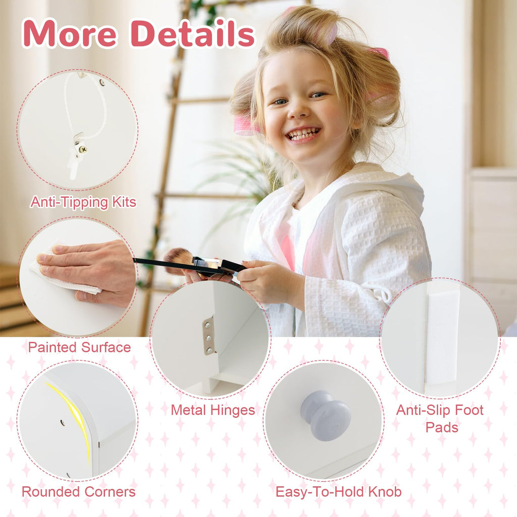 Kids Vanity Table and Chair Set with LED Lighted Mirror C292295