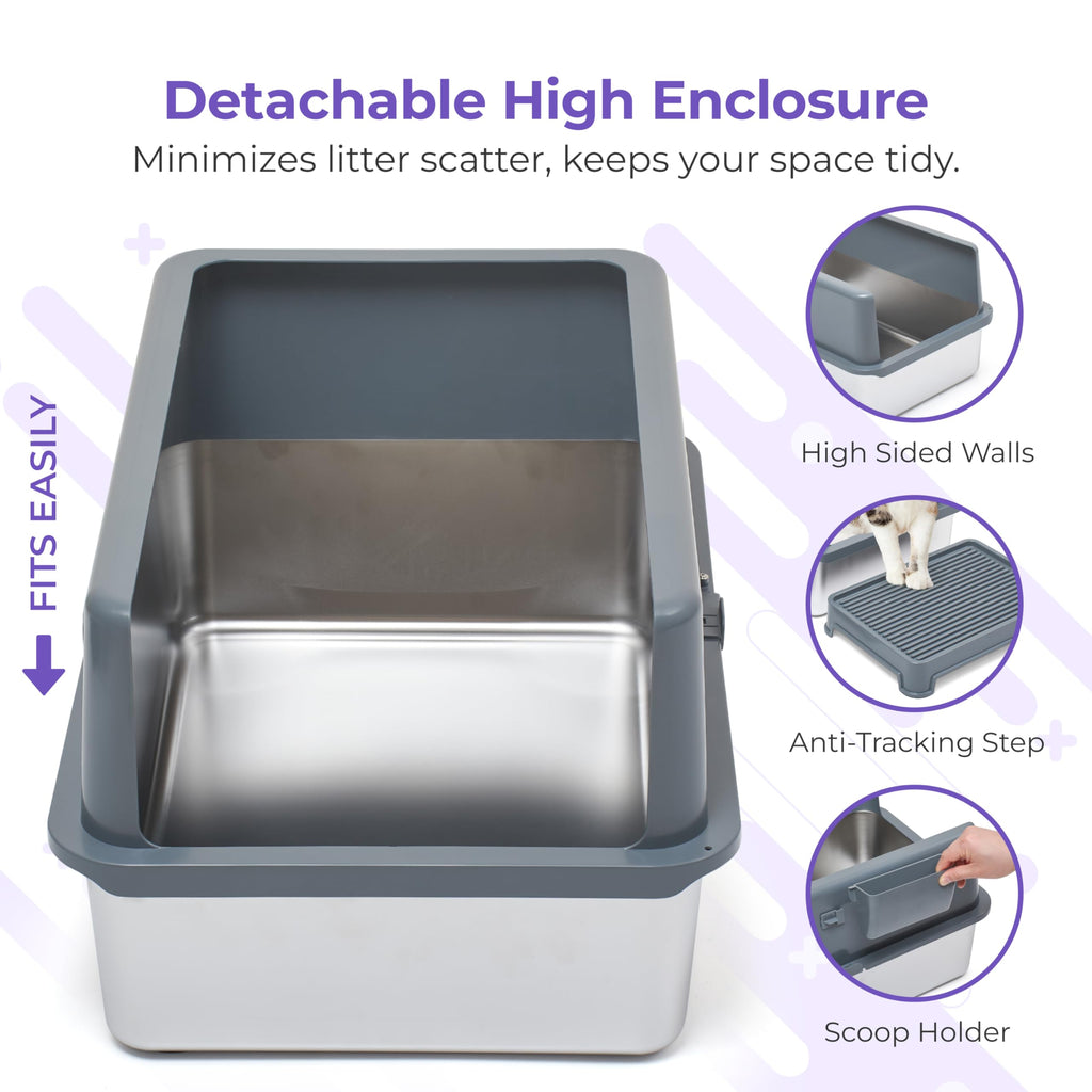 Stainless Steel Cat Litter Box Set with Scooper and Litter Mat F70750