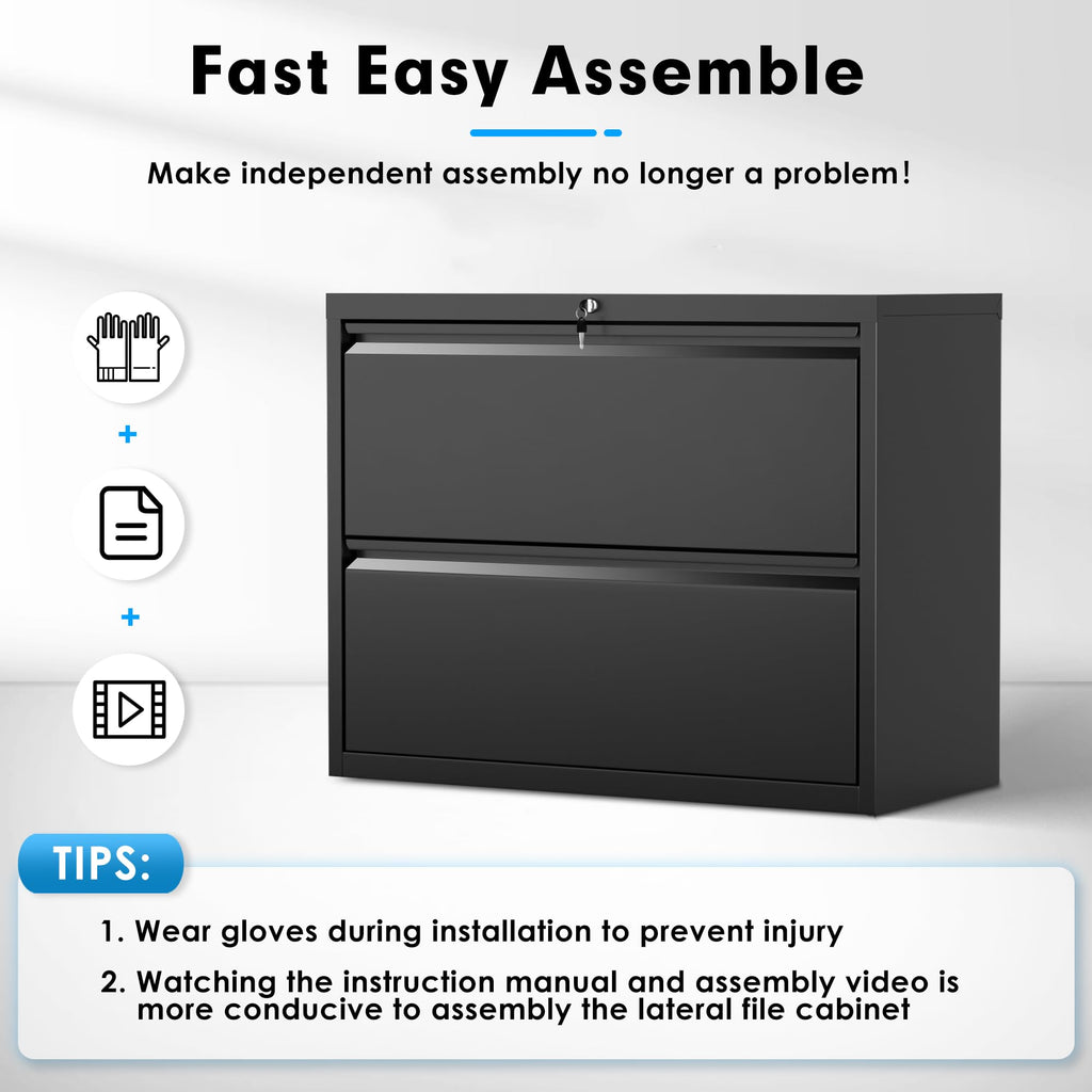 Black 2 Drawer Metal File Cabinet with Lock U67564