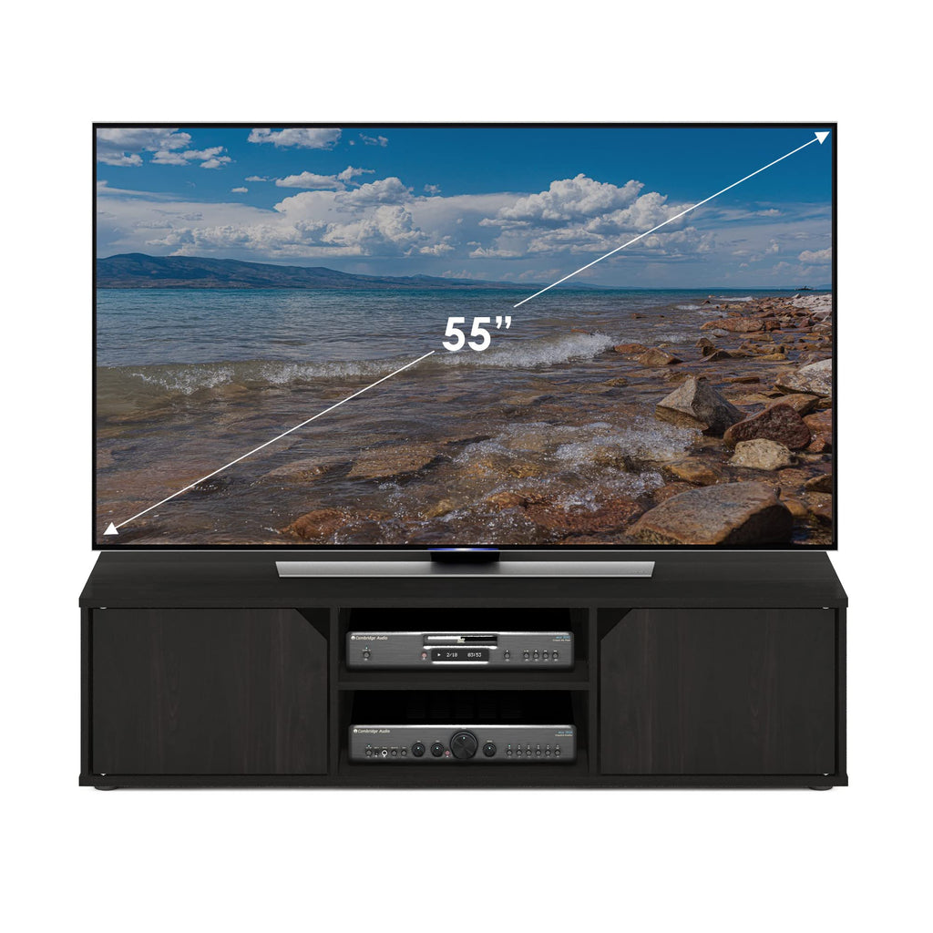 Espresso 2-Tier TV Stand with Open Shelf and Door Cabinets J870