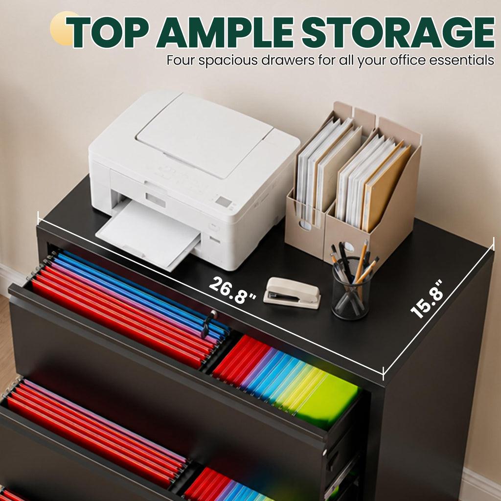 4 Drawer Black Lateral File Cabinet with Lock V104