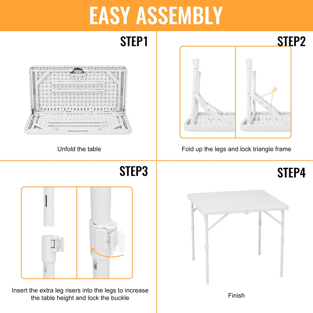 34'' Square Folding Card Table, Portable Plastic Dining Table with Carry Handle, White X844136