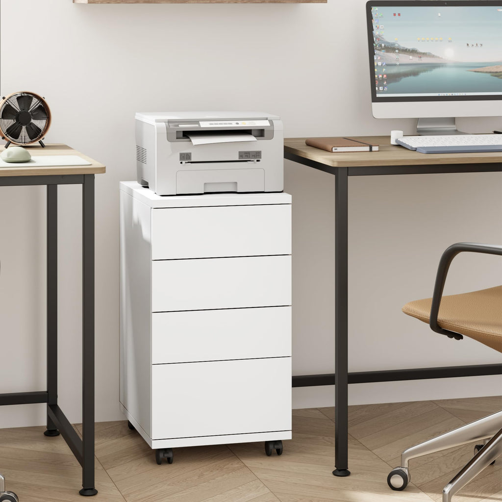 White 4 Drawer Wood Storage Cabinet with Wheels N171153