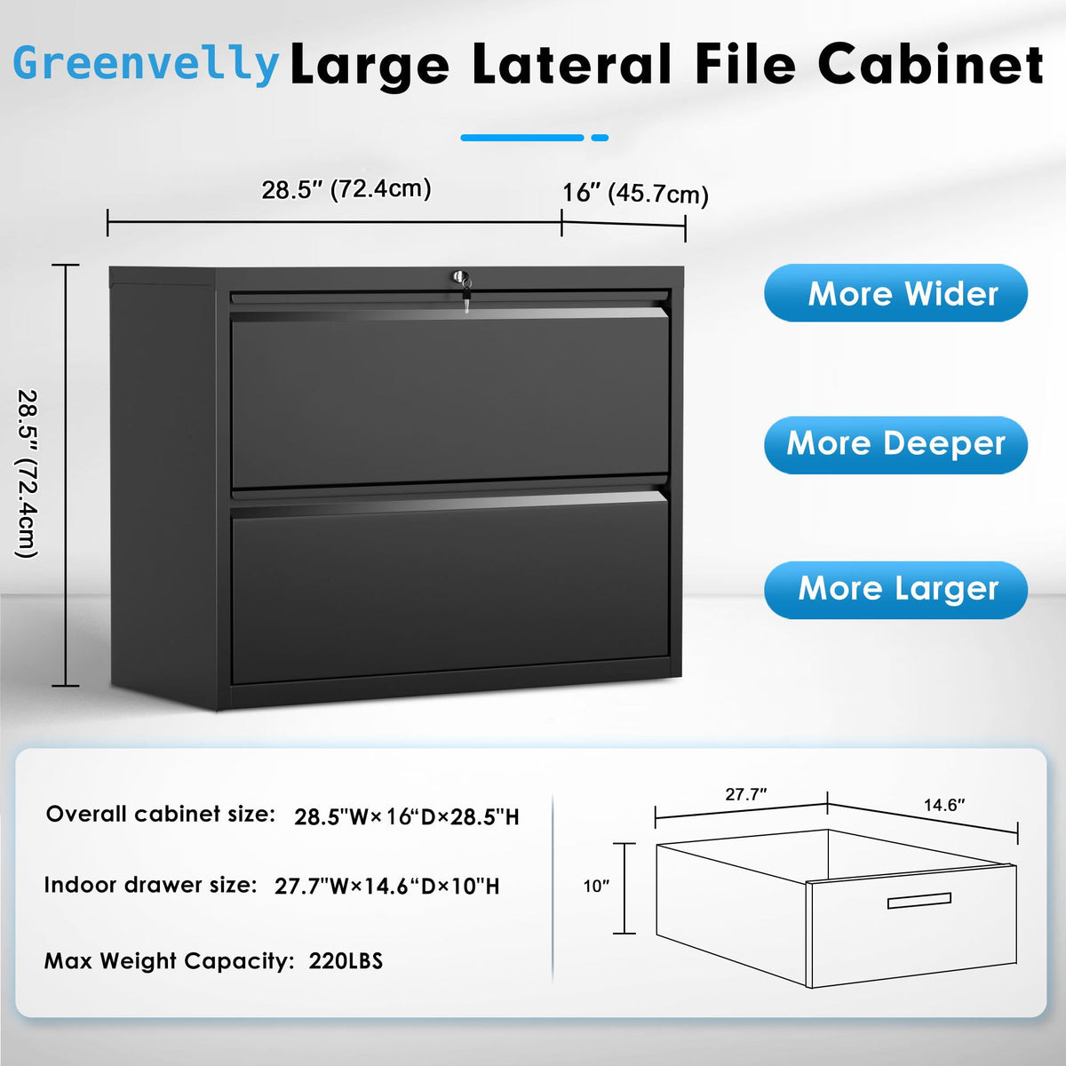 Black 2 Drawer Metal File Cabinet with Lock U67564