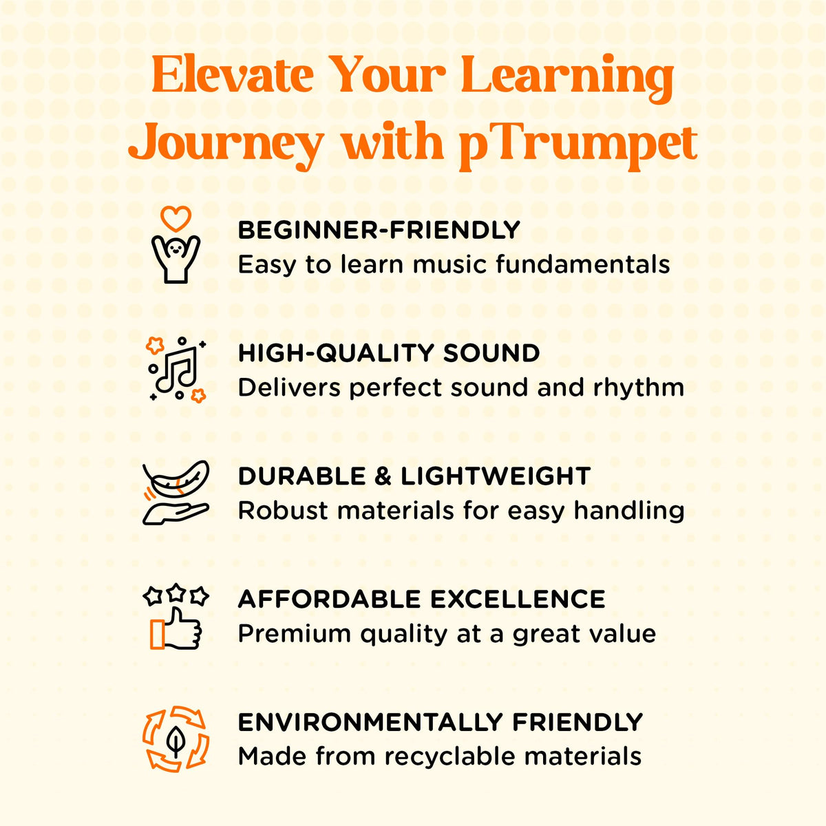 Bb Plastic Trumpet with 3C & 5C Mouthpieces and Carrying Bag H834