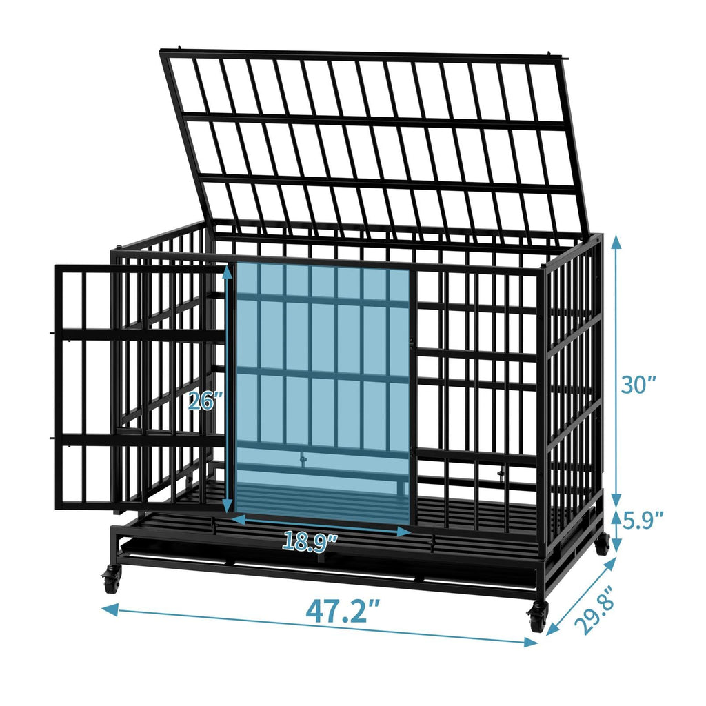 48 Inch Heavy Duty Metal Folding Dog Crate with Wheels and Double Doors P6967