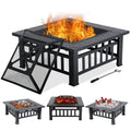 32" Square Wood Burning Fire Pit Table with Spark Screen H108