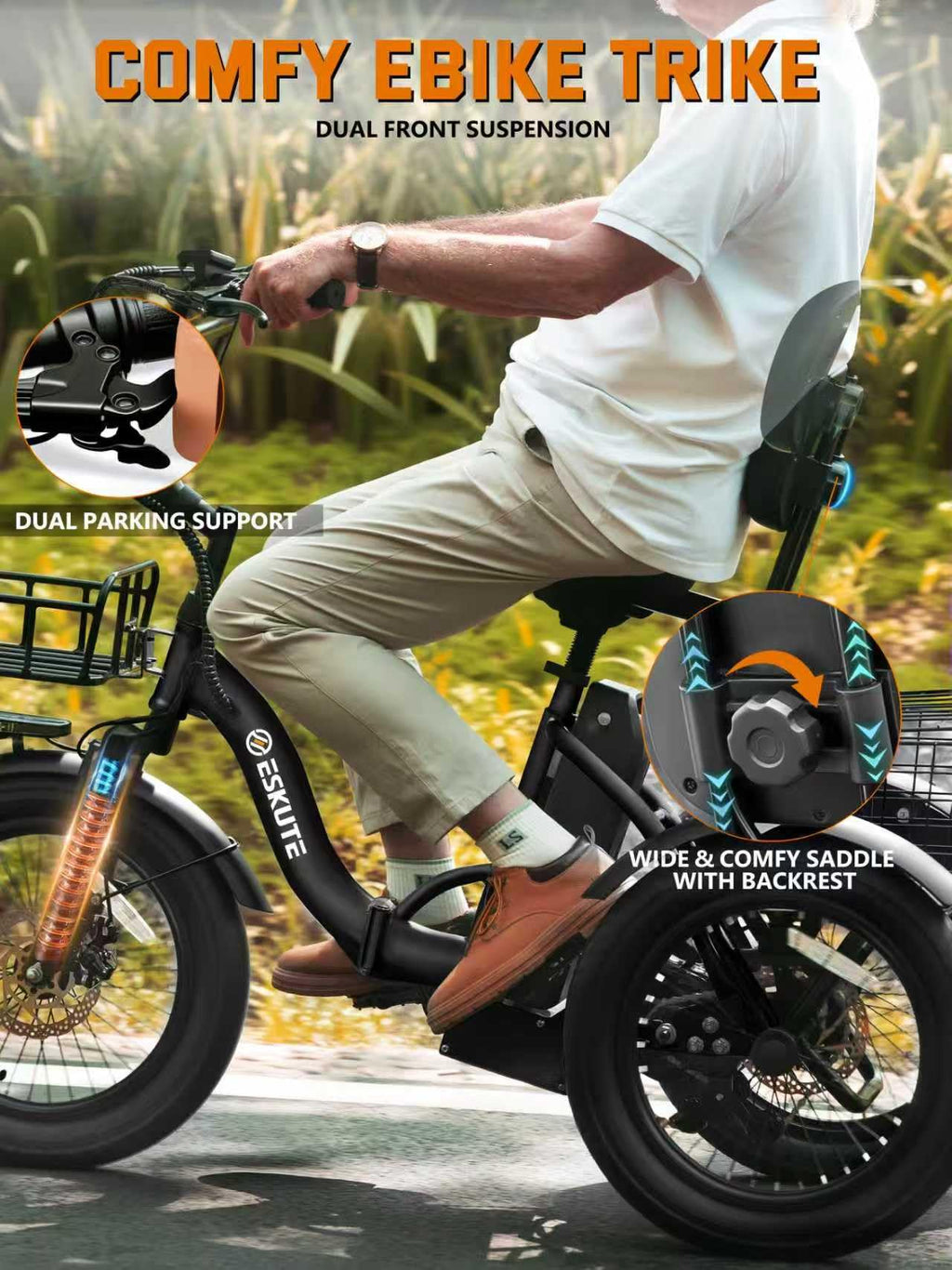 Electric Tricycle Bike 1200W Folding 3 Wheel Bicycle K3071