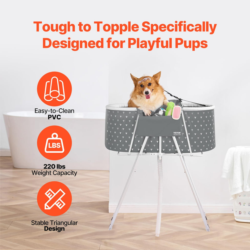 Portable Foldable Dog Bathtub with Drain W56638