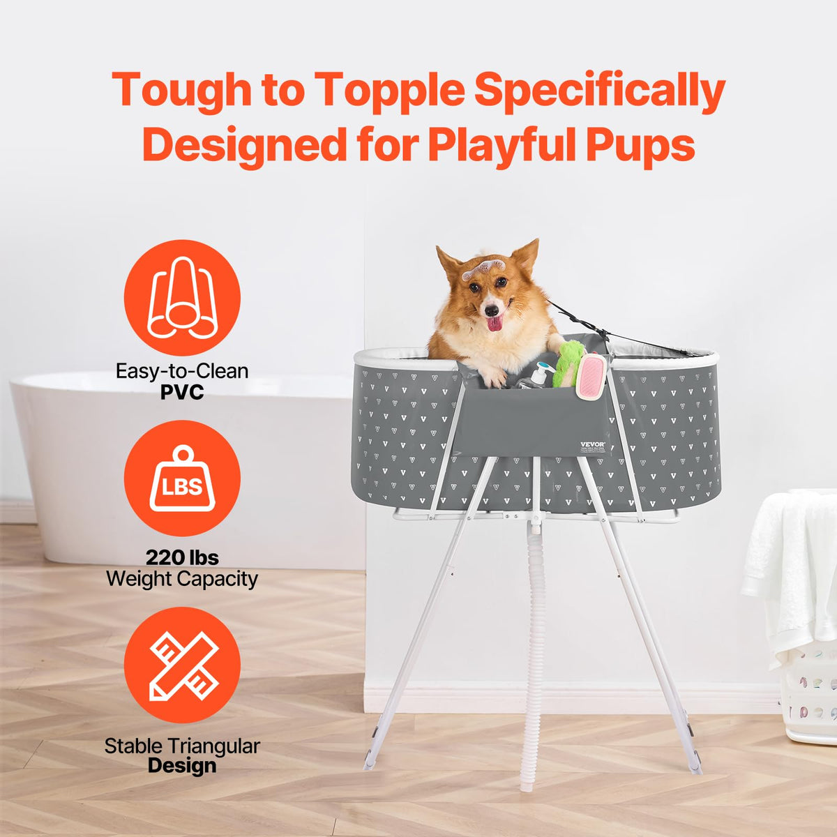 Portable Foldable Dog Bathtub with Drain W56638