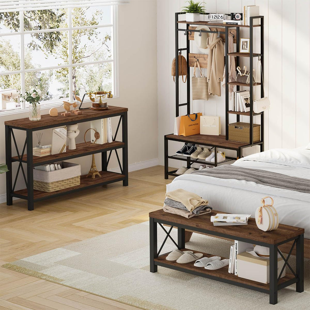 2 Tier Wood Metal Storage Bench K5272