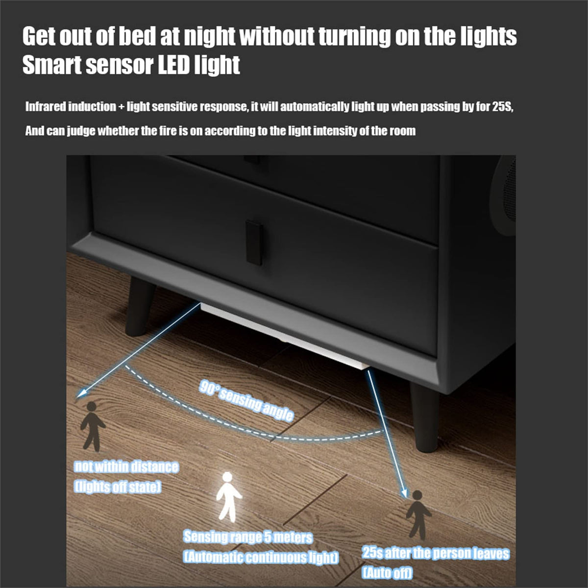 Gray Nightstand with Lock Drawer, Wireless Charging, USB Port and LED Lights D69492