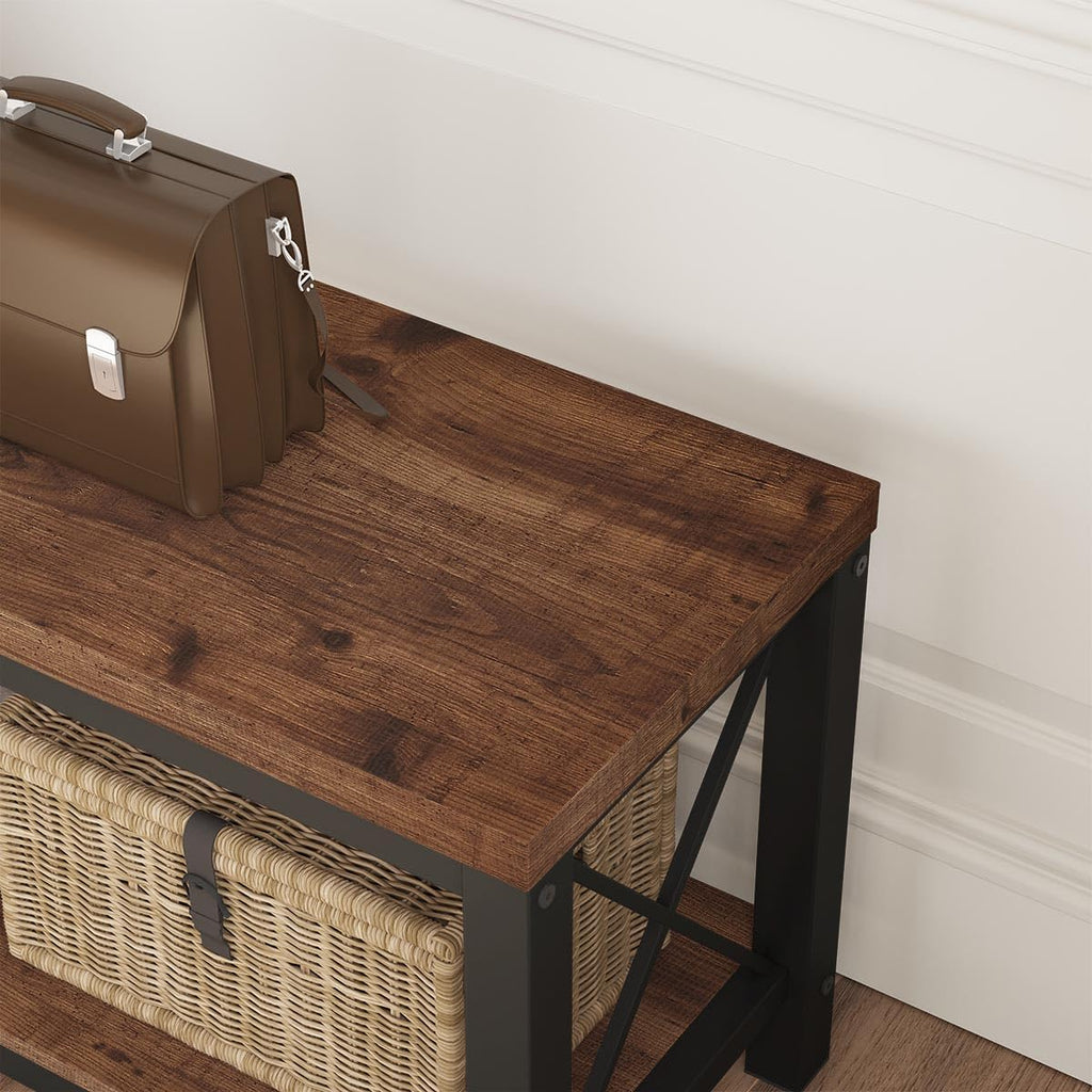 2 Tier Wood Metal Storage Bench K5272
