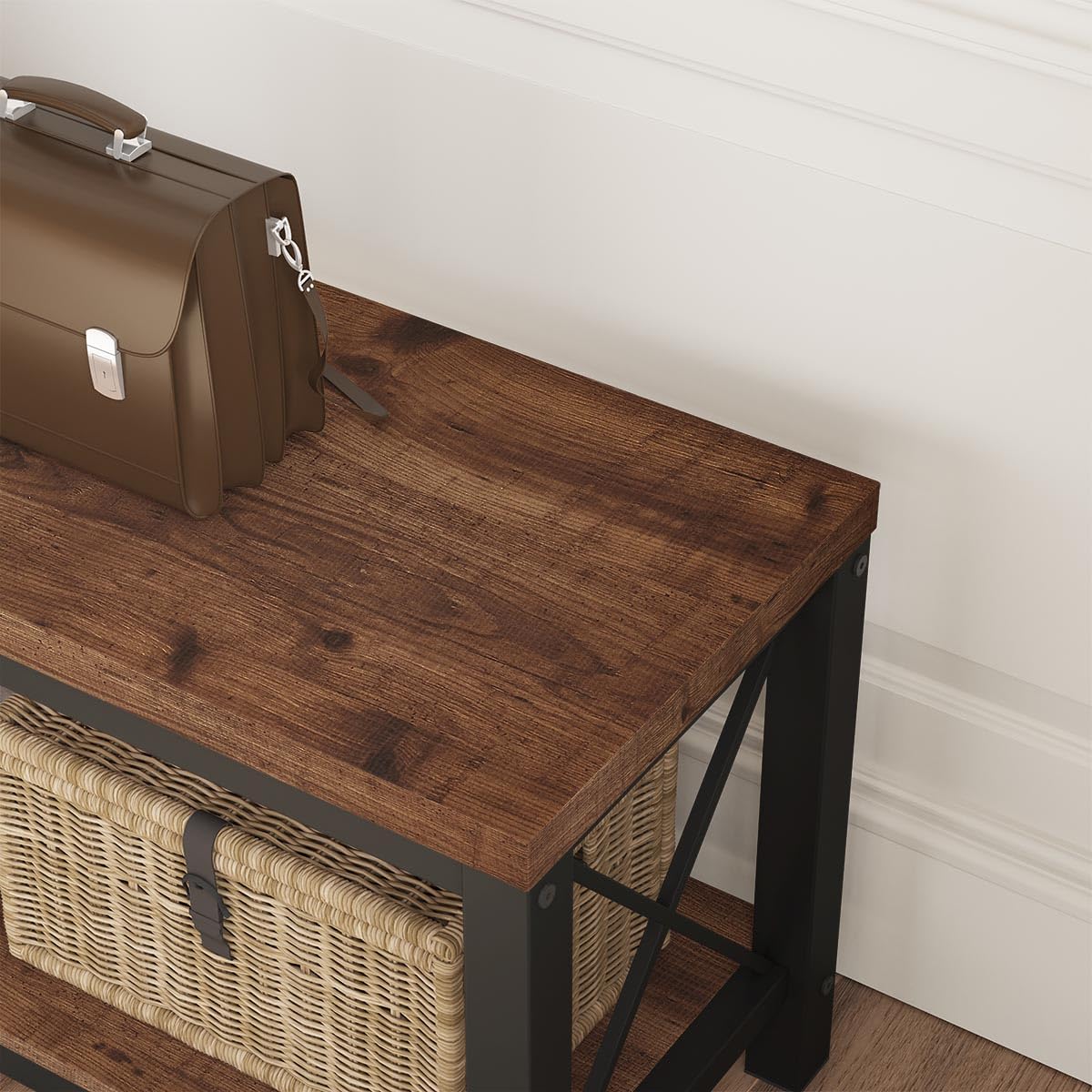 2 Tier Wood Metal Storage Bench K5272