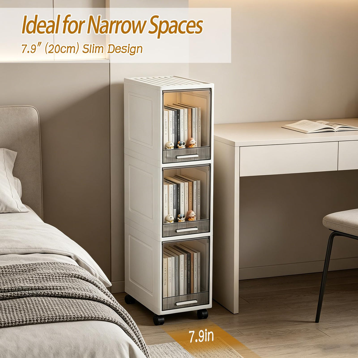 3 Drawer Narrow Plastic Storage Cart with Wheels P450432