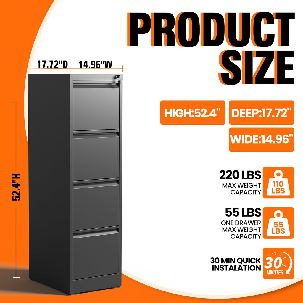 4 Drawer File Cabinet with Lock M432