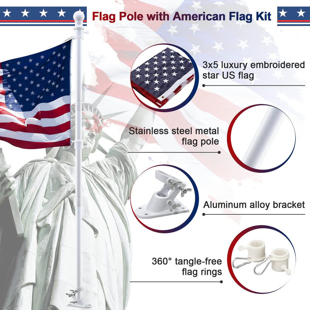 5ft White Tangle Free Flag Pole with 3x5 Embroidered US Flag V425274
