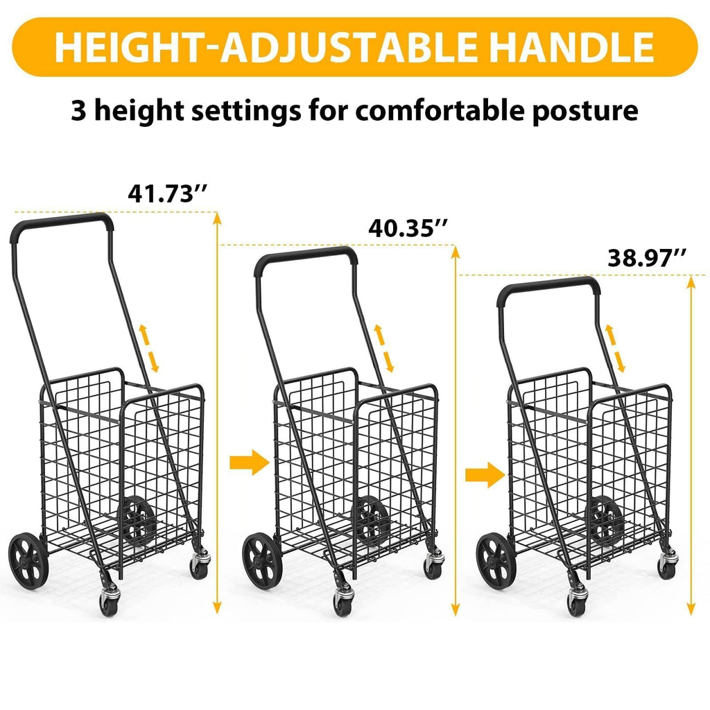Grocery Shopping Cart with Swivel Wheels, Collapsible Utility Cart Y245