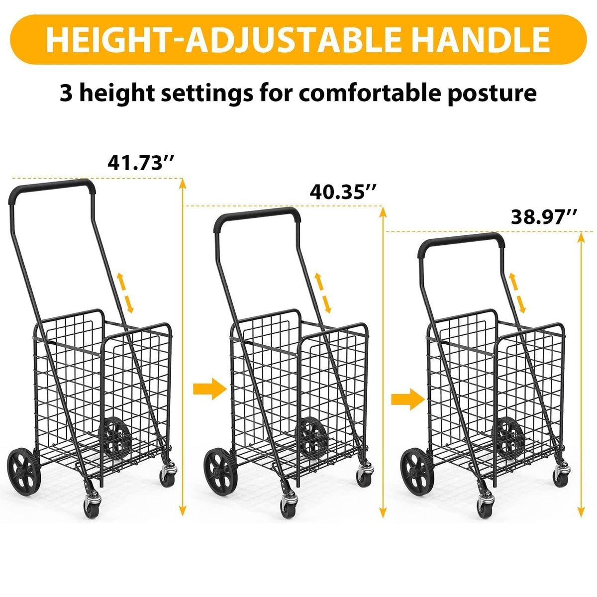 Grocery Shopping Cart with Swivel Wheels, Collapsible Utility Cart Y245