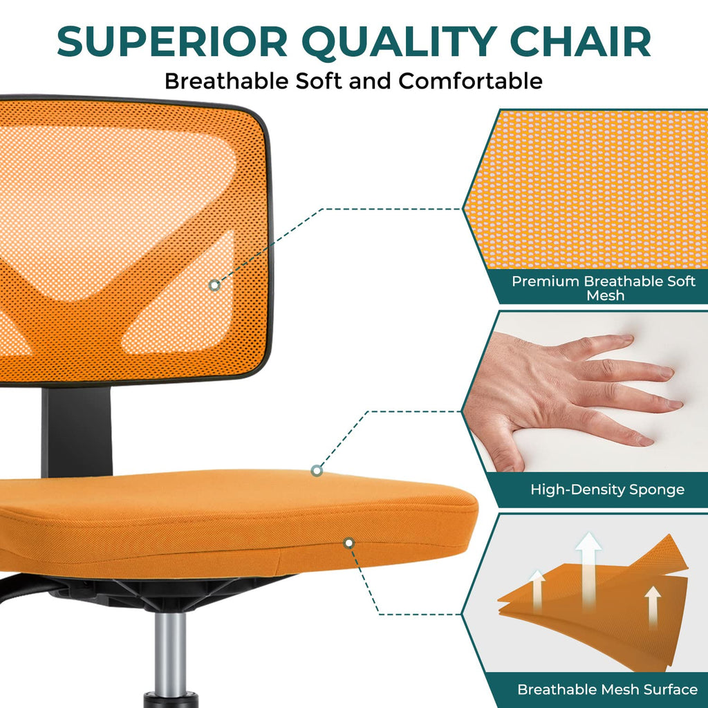 Orange Mesh Armless Desk Chair with Lumbar Support U705028