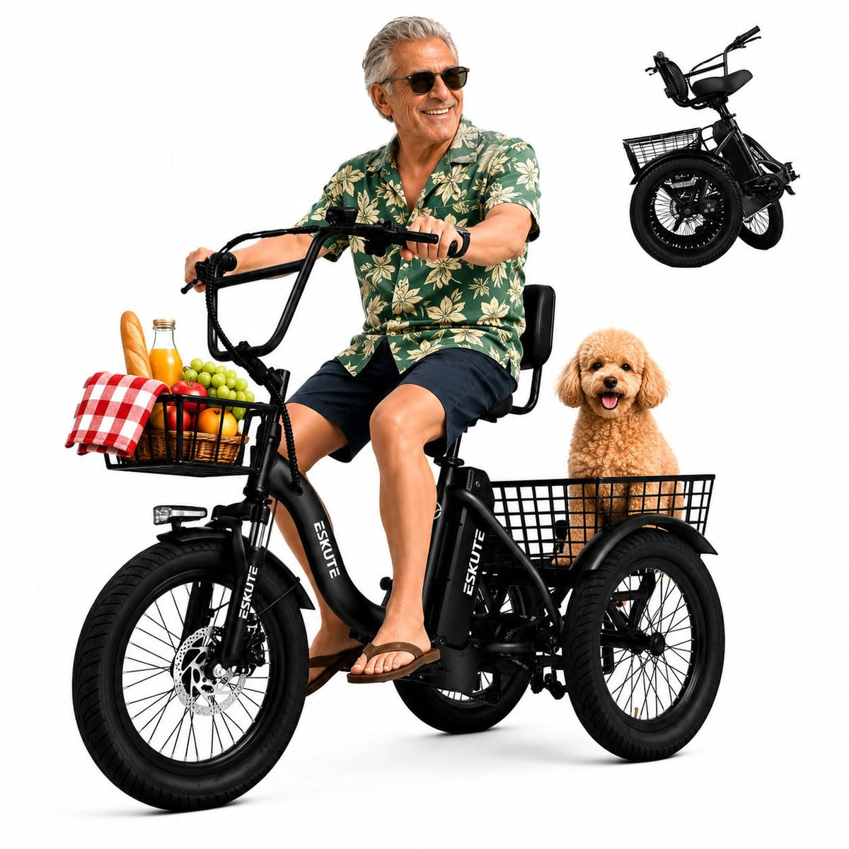 Electric Tricycle Bike 1200W Folding 3 Wheel Bicycle K3071