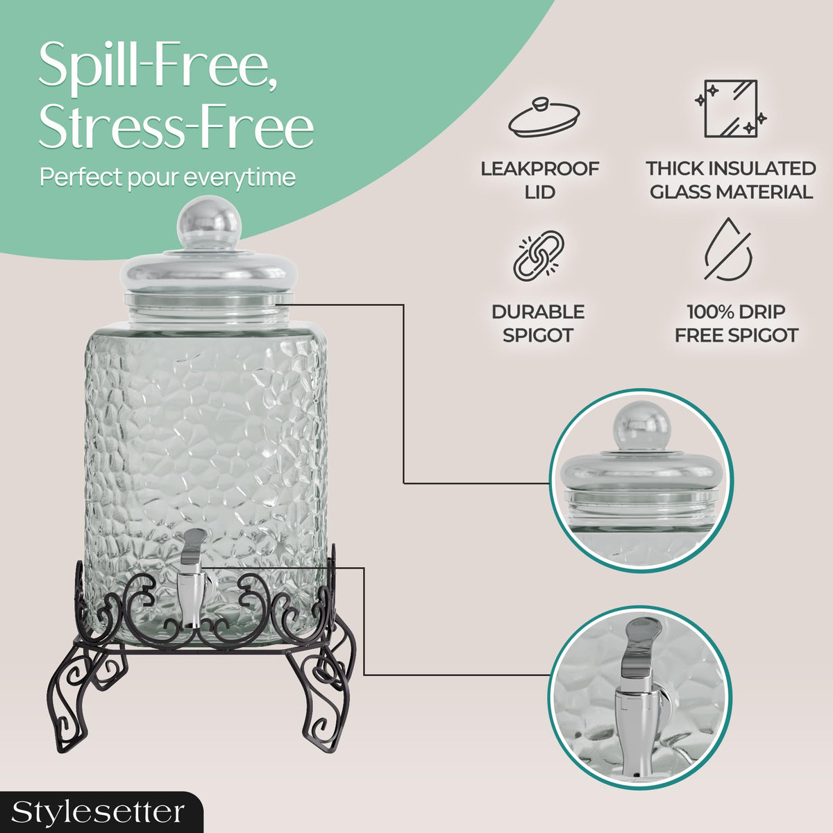 Glass Beverage Dispenser with Stand 2.5 Gal W1157