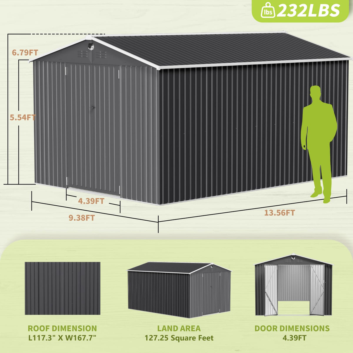 10x14 Metal Storage Shed with Lockable Doors R69567