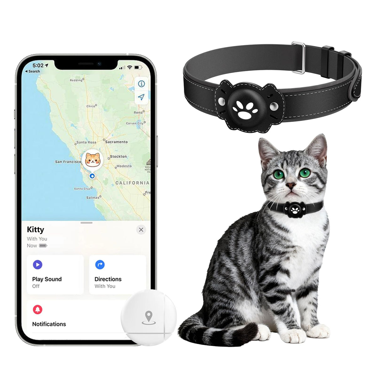 GPS Cat Collar Tracker, Waterproof, Black T517928