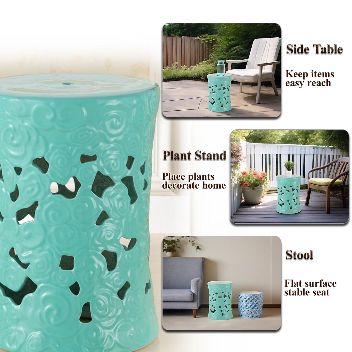 Teal Ceramic Garden Stool P145082