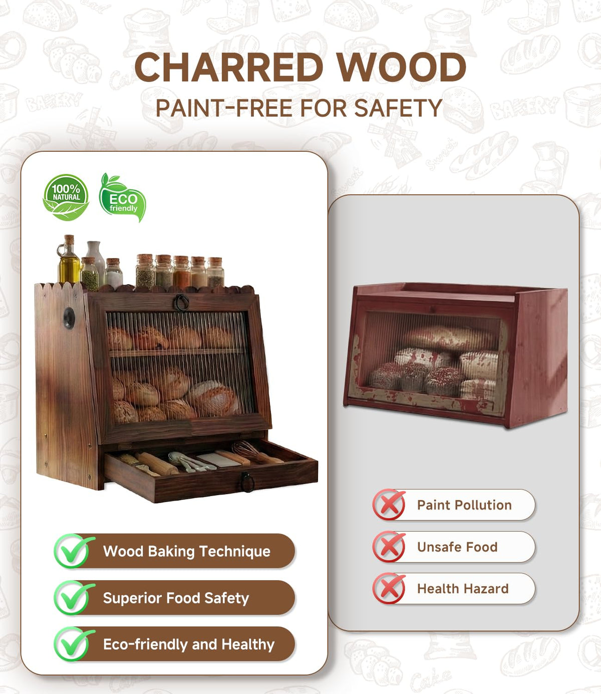 Wooden Double Layer Bread Box I726259