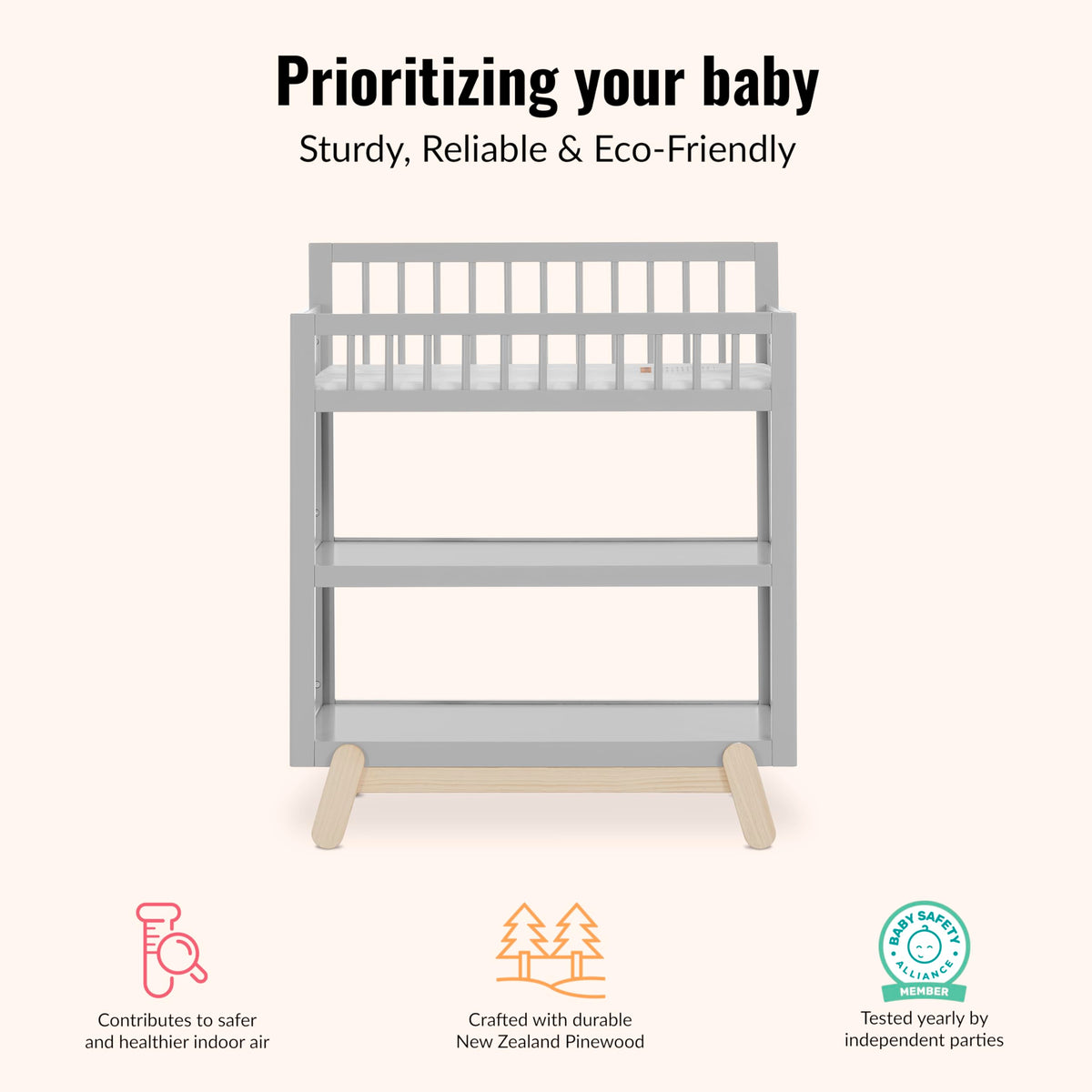 Baby Changing Table with Safety Rails and Storage Shelves F561