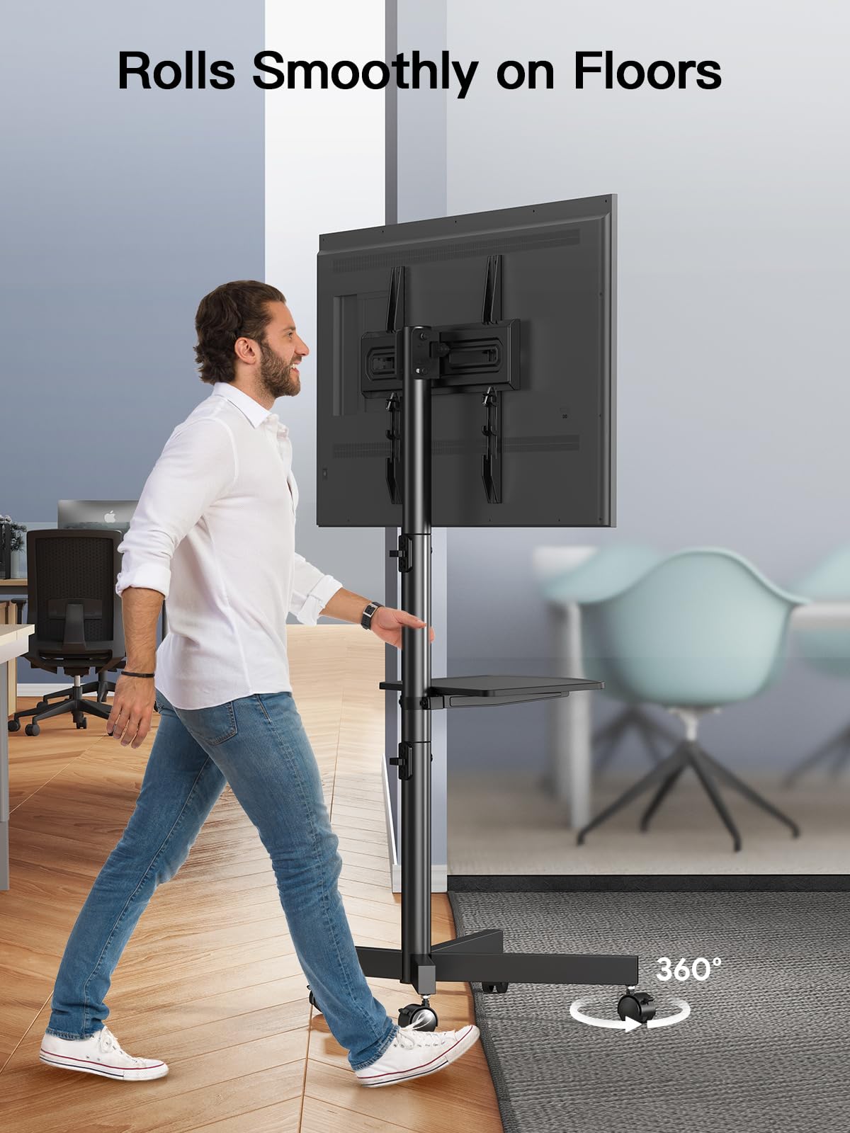 Rolling TV Stand on Wheels for 23-65 Inch TVs, Tilt Mobile TV Cart Holds up to 99 lbs with Adjustable Height Shelf O582