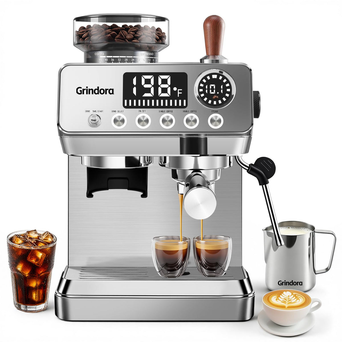Espresso Machine with Grinder, 20 Bar, Milk Frother A559