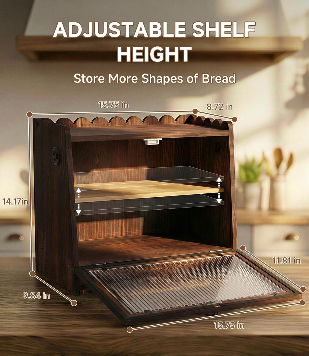 Wooden Double Layer Bread Box I726259