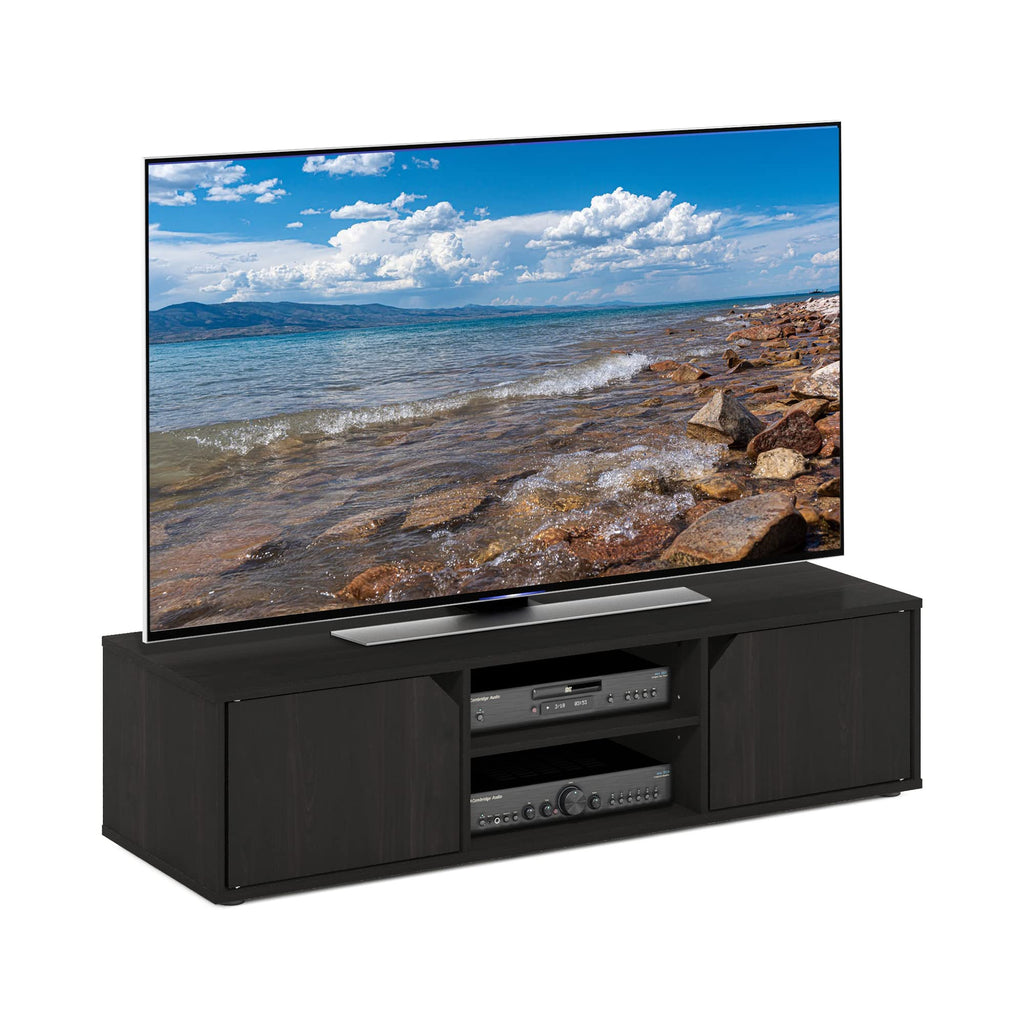 Espresso 2-Tier TV Stand with Open Shelf and Door Cabinets J870