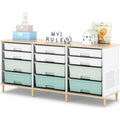 12 Drawers Storage Cabinet with Wooden Top and Plastic Bins O581