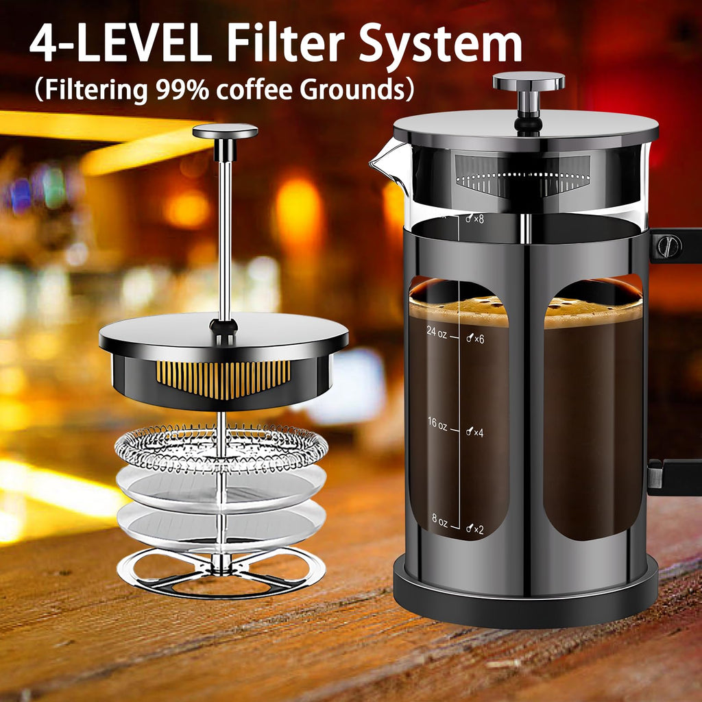 French Press Coffee Maker 34oz with 4 Filters Borosilicate Glass T608