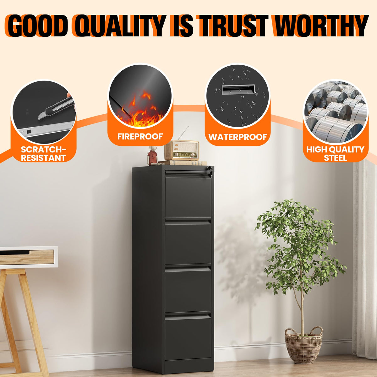 4 Drawer File Cabinet with Lock M432