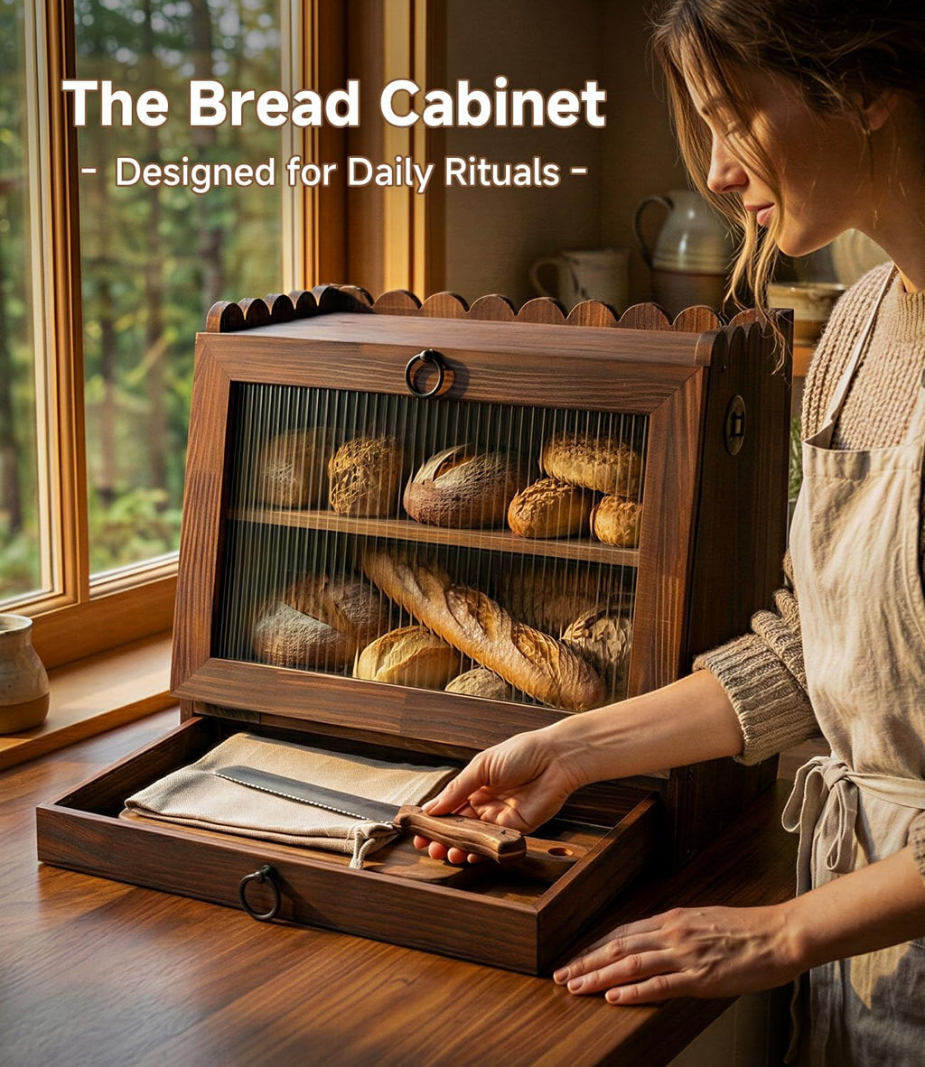 Wooden Double Layer Bread Box I726259