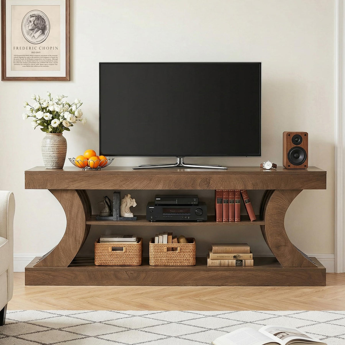 63" Brown TV Stand with Storage Shelf K615453