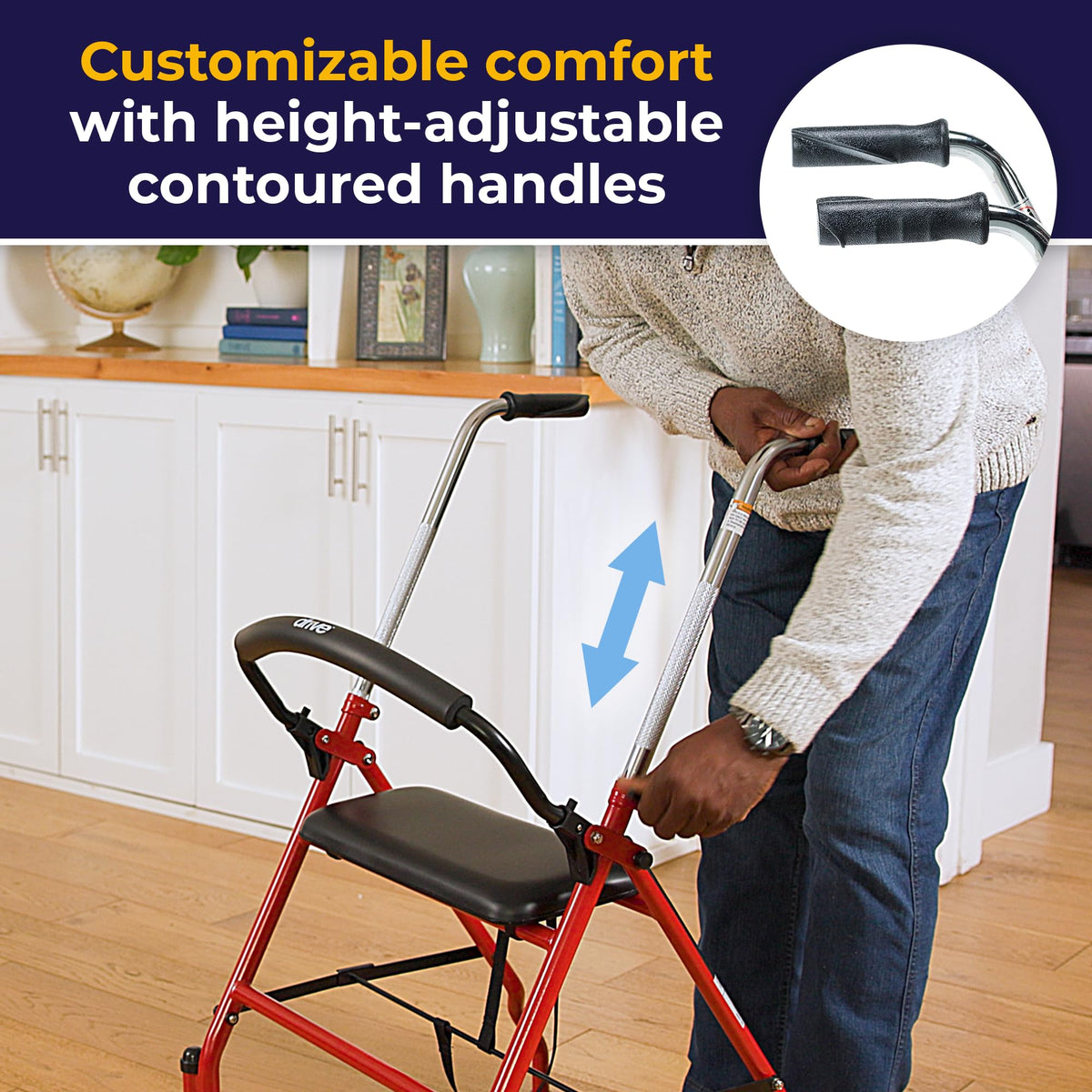 Foldable Rollator Walker with Seat, Red, 1 Count D474
