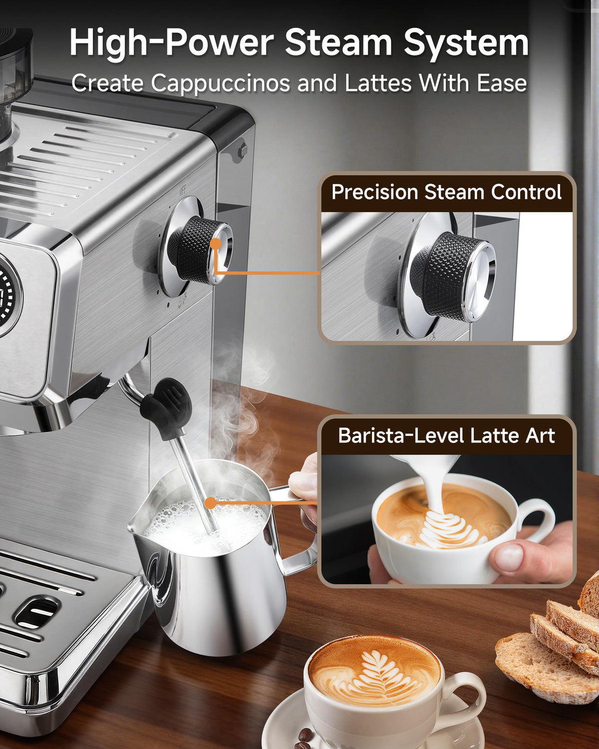Espresso Machine with Grinder, 20 Bar, Milk Frother A559