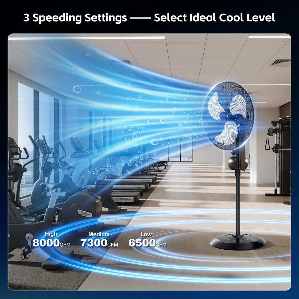 24" High Velocity Oscillating Pedestal Fan, 8000 CFM 3-Speed Standing Fan P491