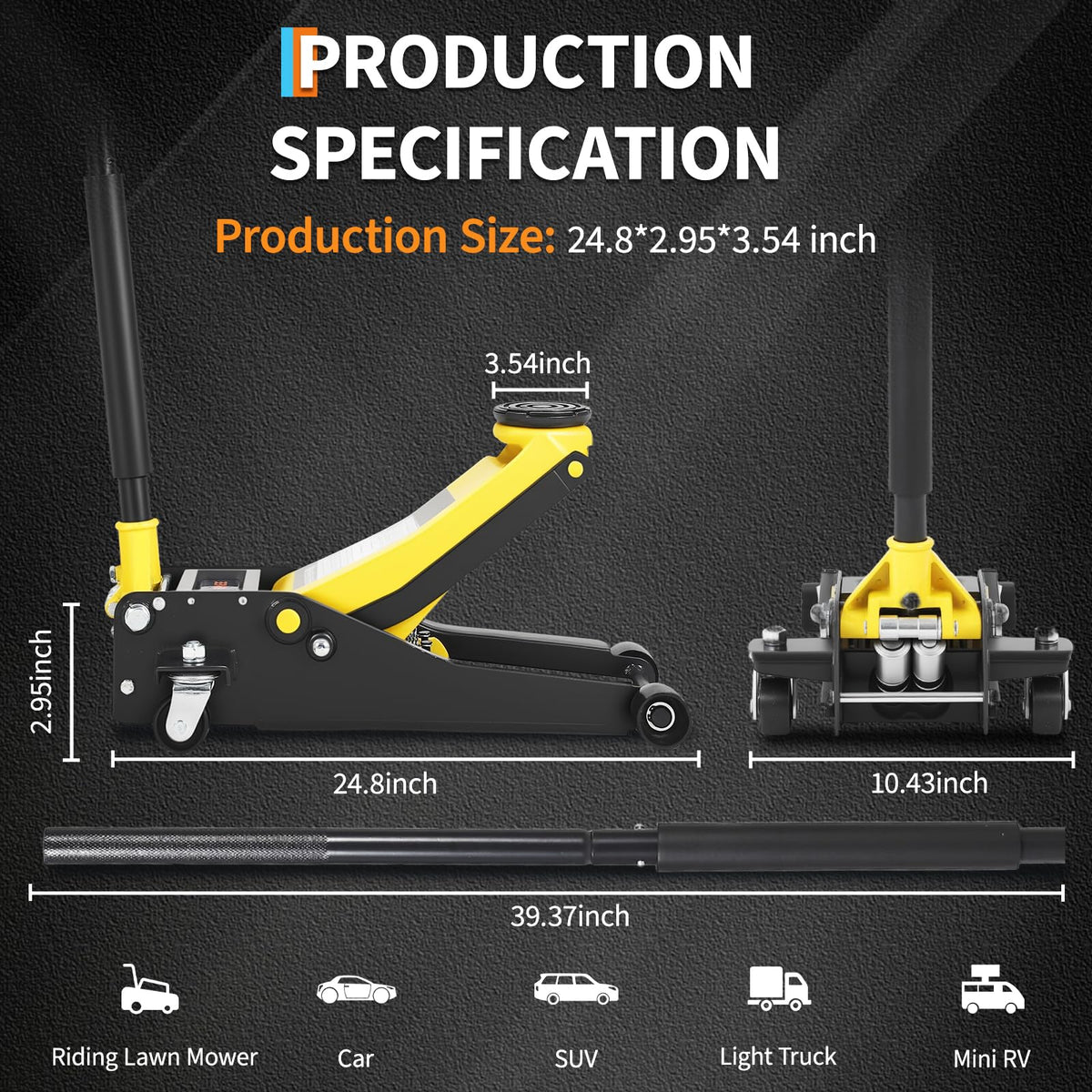 3 Ton Low Profile Hydraulic Floor Jack with Dual Piston Quick Lift Pump Steel Yellow E392604