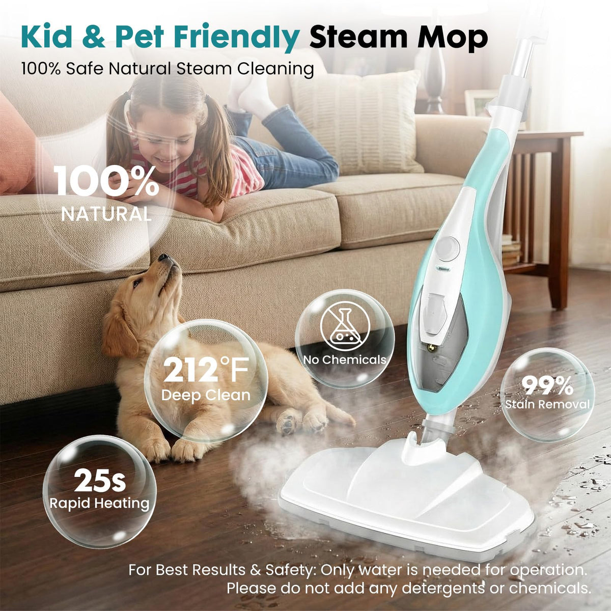 1550W Detachable Handheld Steam Mop with 2 Reusable Pads D1502