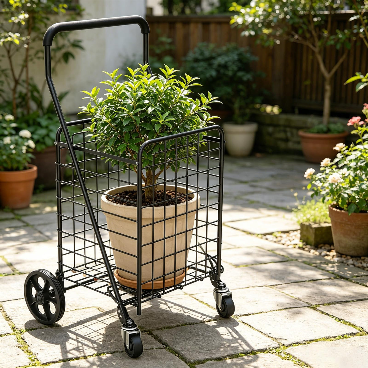Grocery Shopping Cart with Swivel Wheels, Collapsible Utility Cart Y245