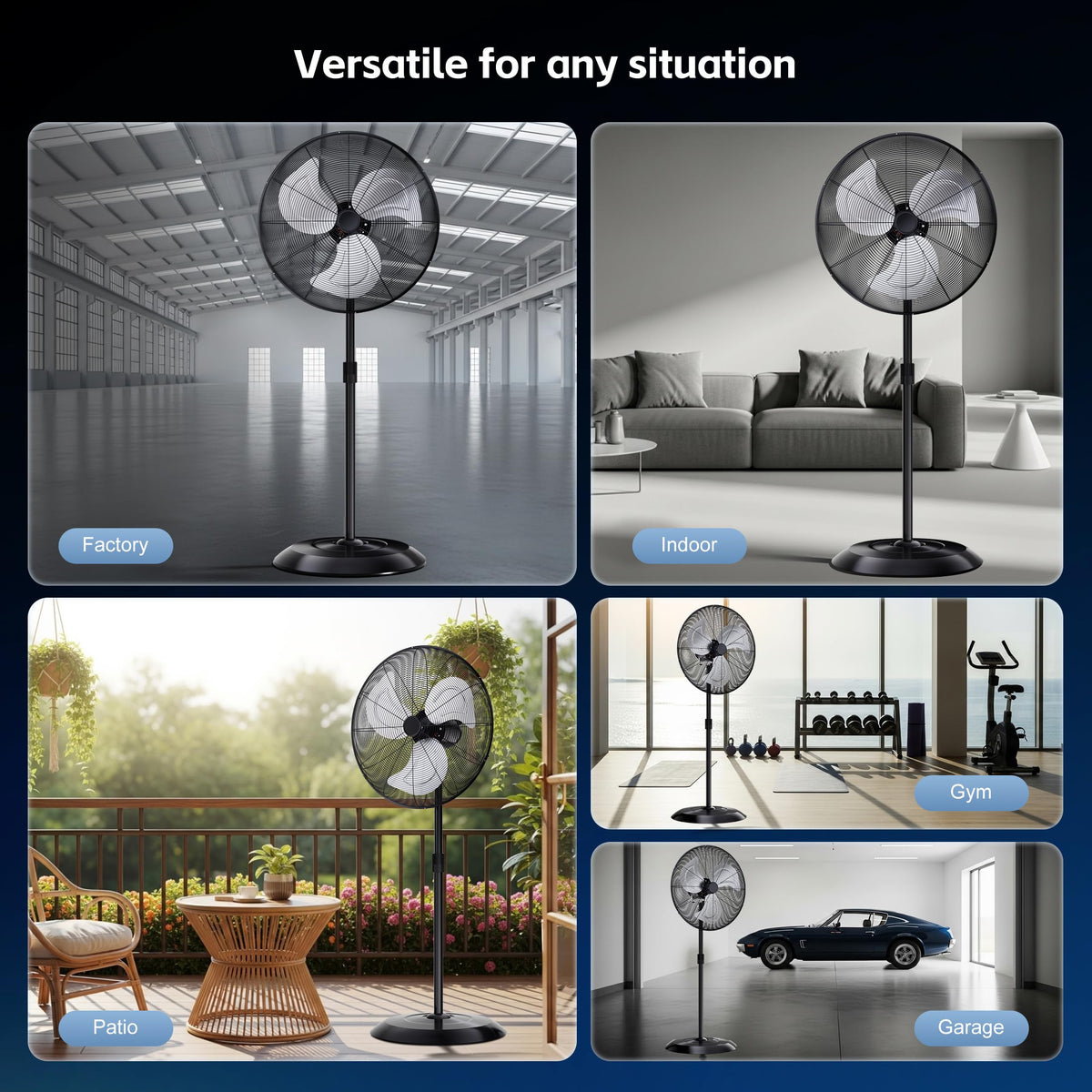 24" High Velocity Oscillating Pedestal Fan, 8000 CFM 3-Speed Standing Fan P491